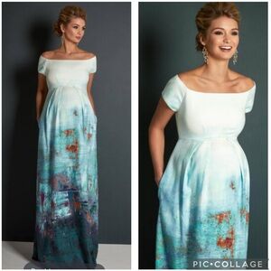 Tiffany Rose Maternity Aria Off The Shoulder Gown Aquatic Ombre 3 equals US 8-10